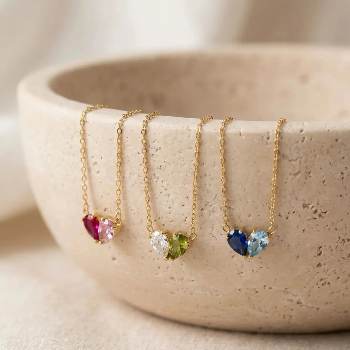 MILA. Double Birthstone Heart Necklace