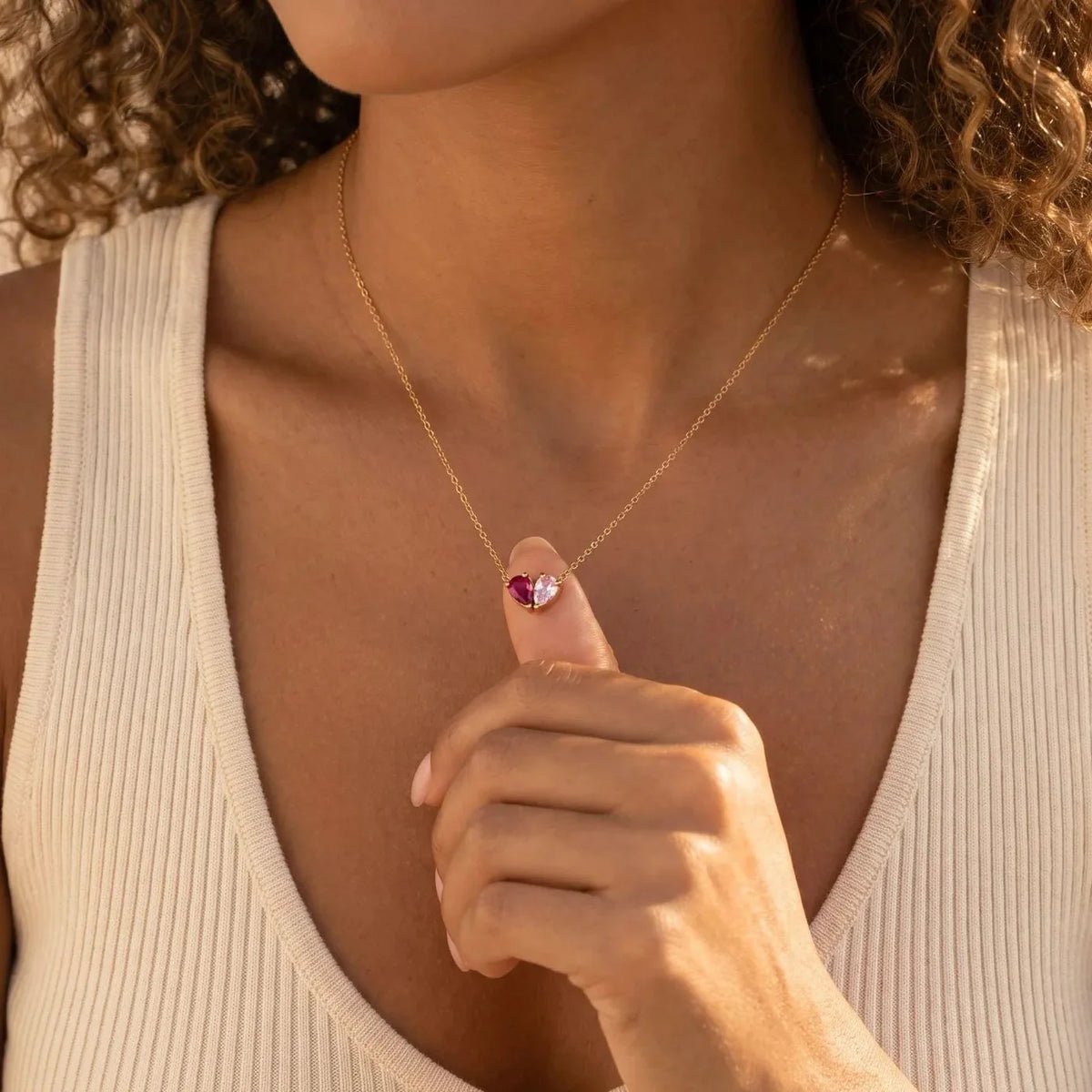 MILA. Double Birthstone Heart Necklace