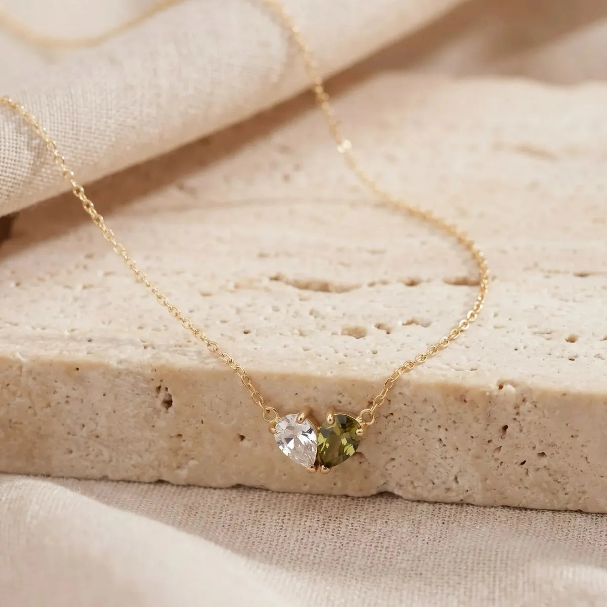 MILA. Double Birthstone Heart Necklace