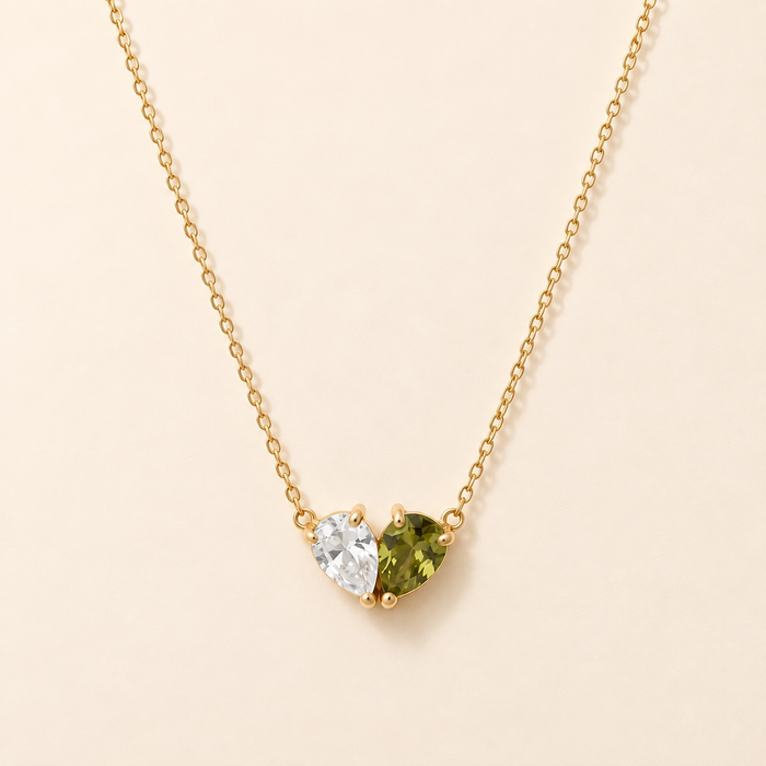 MILA. Double Birthstone Heart Necklace
