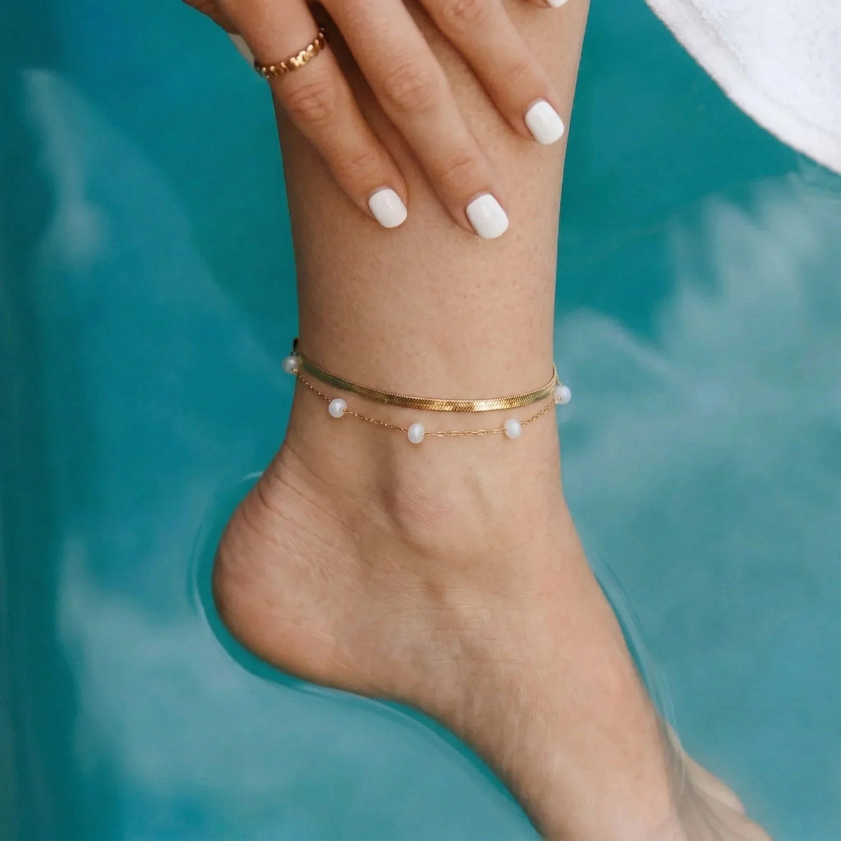 NIAMH. Double Chain Pearl Anklet