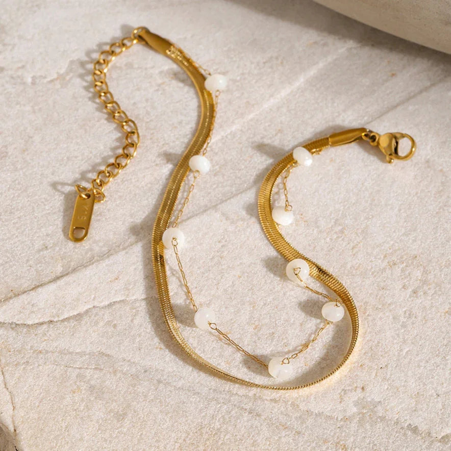 NIAMH. Double Chain Pearl Anklet