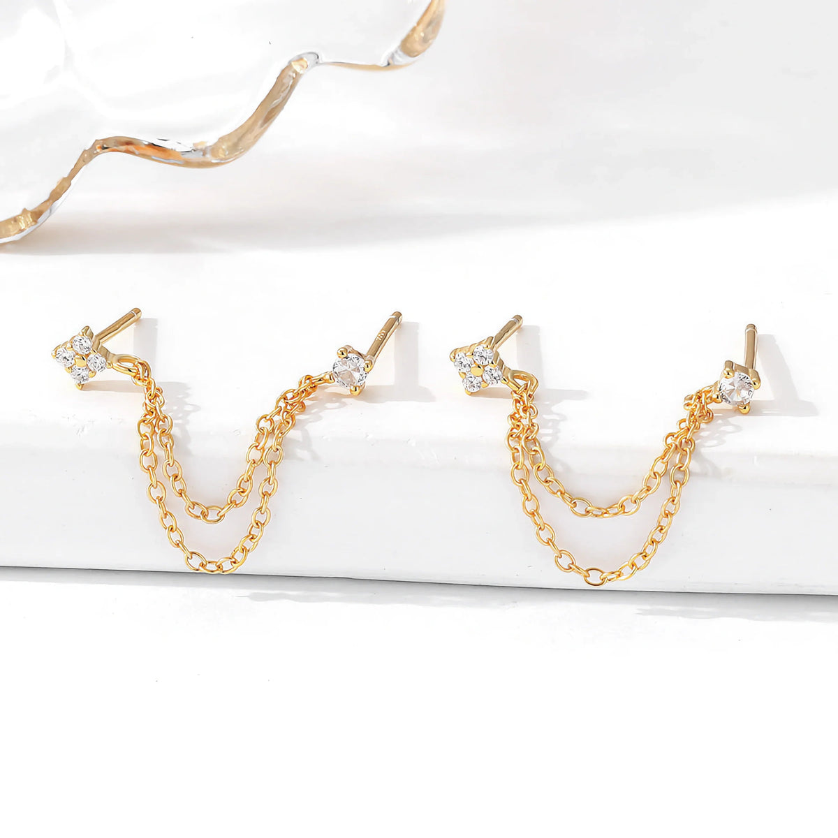 MARLOWE. Diamond Chain Stud Earrings
