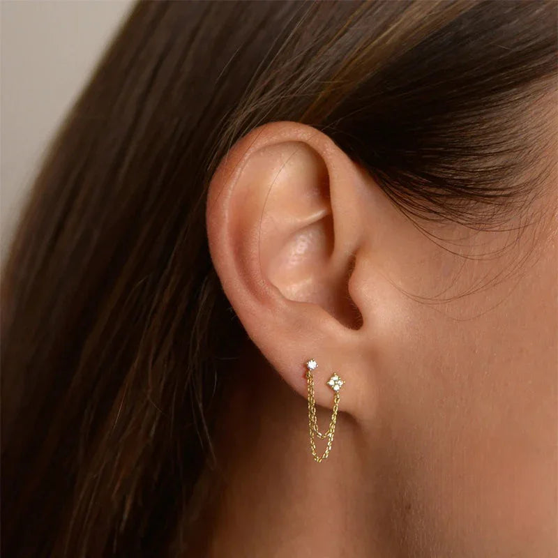 MARLOWE. Diamond Chain Stud Earrings