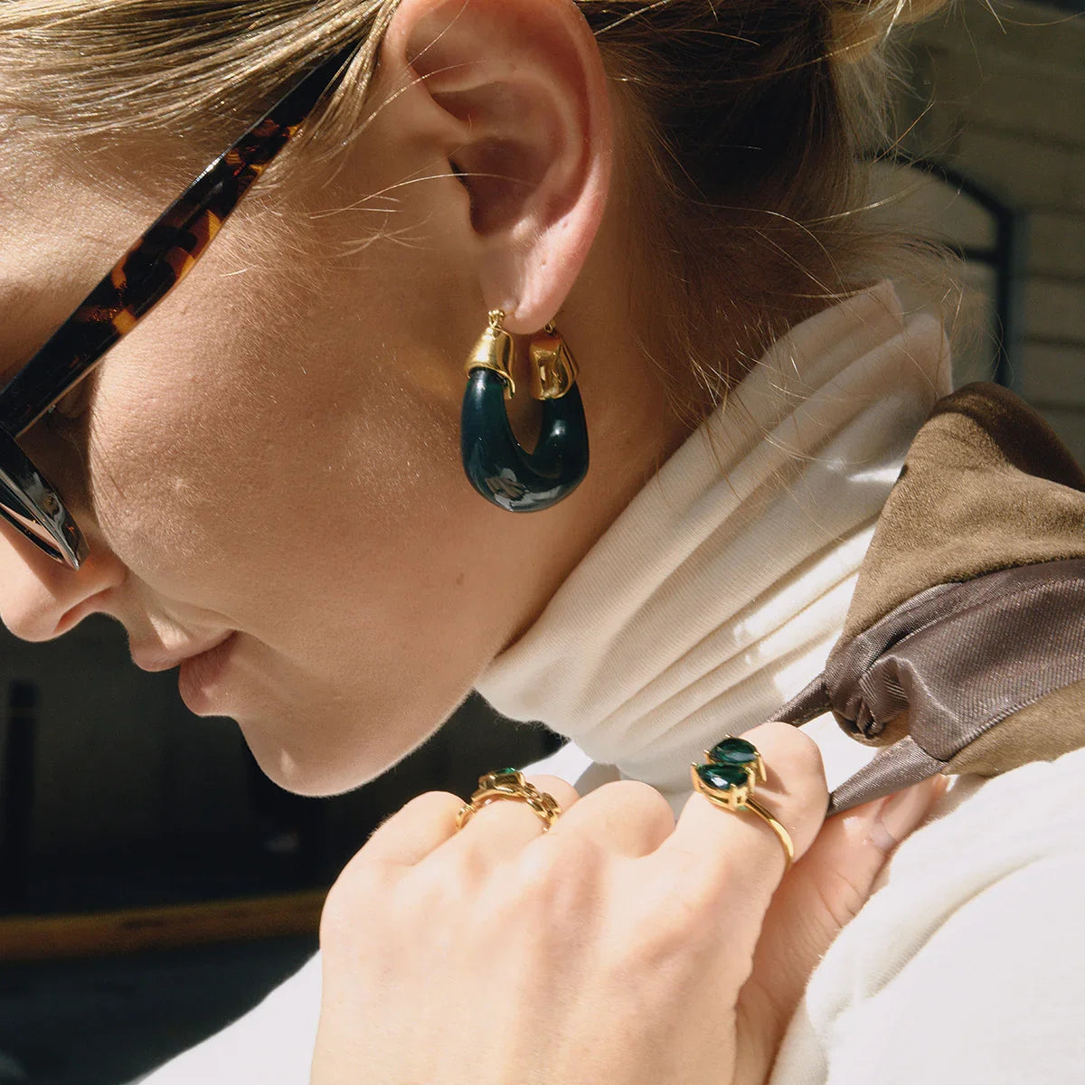 OLIVE. Chunky Enamel Hoops