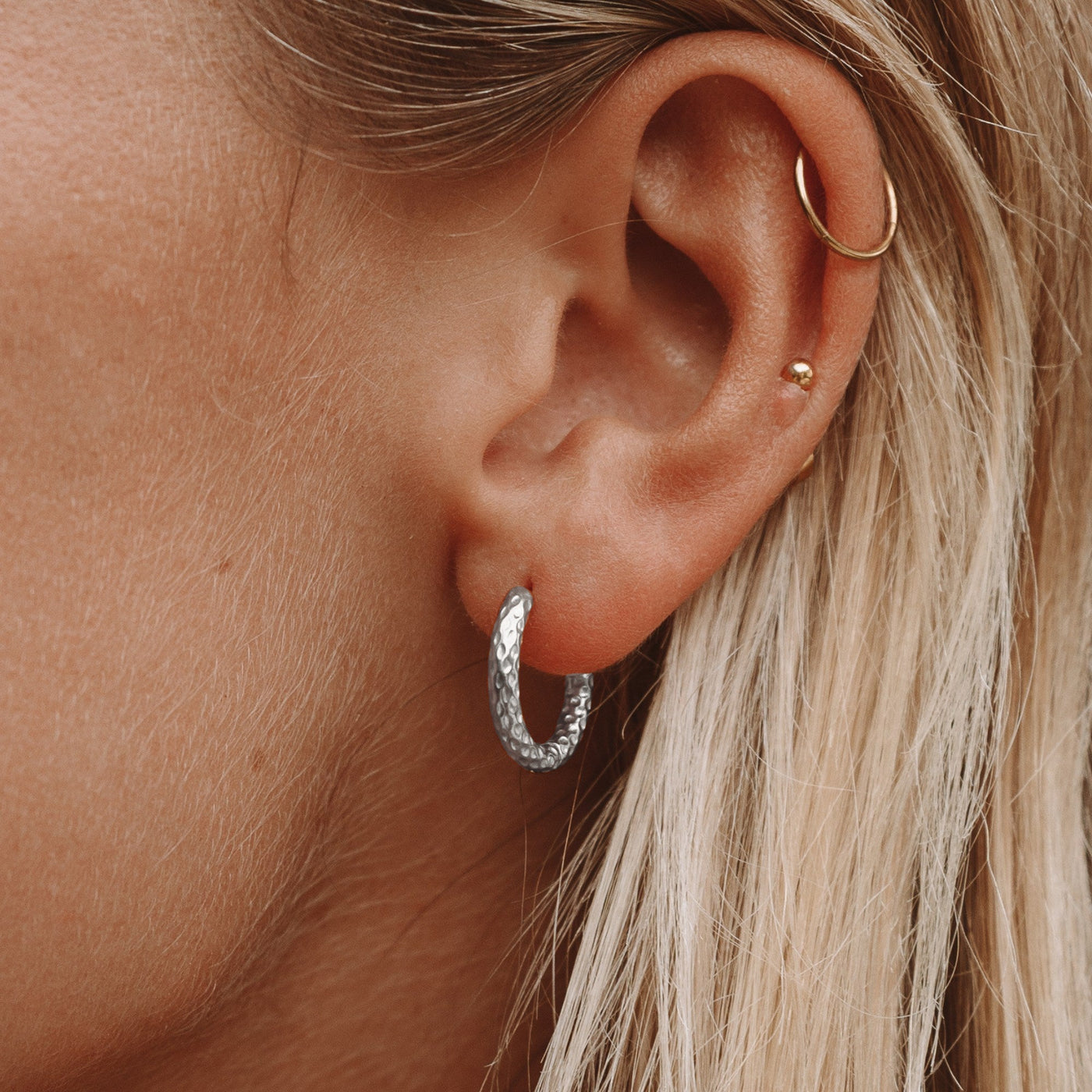 WILLA. Hammered Huggie Earrings